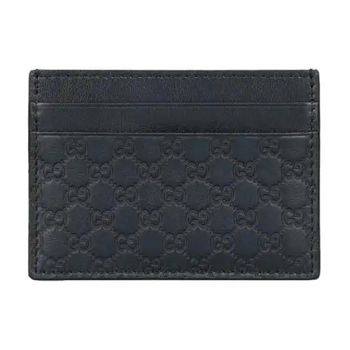 GUCCI Cow Leather Card Holder Men's Dark Blue