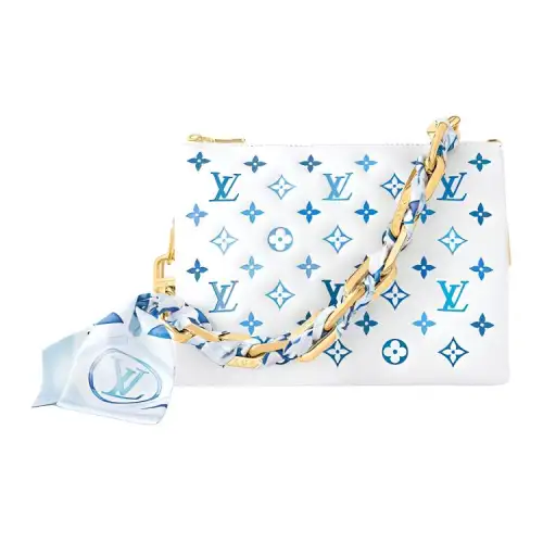 LOUIS VUITTON Coussin Leather Handbag, Shoulder Bag, Crossbody Bag Small Women's White & Blue