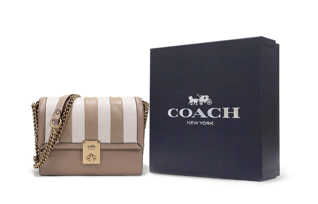 Женская сумка COACH Hutton (бежево-белая) — фото 8