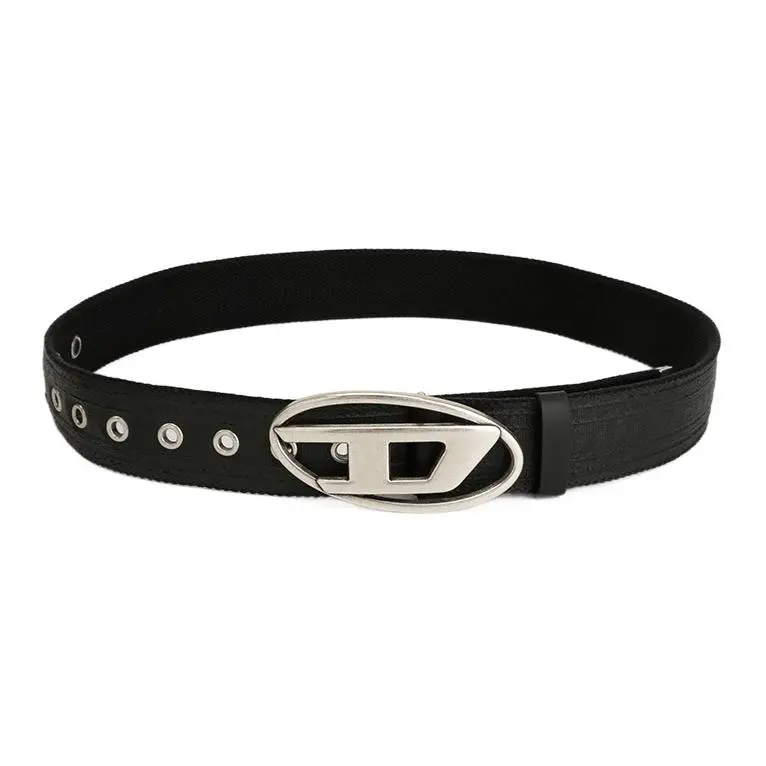 DIESEL Cotton Leather Belts Men's Black Width 4cm