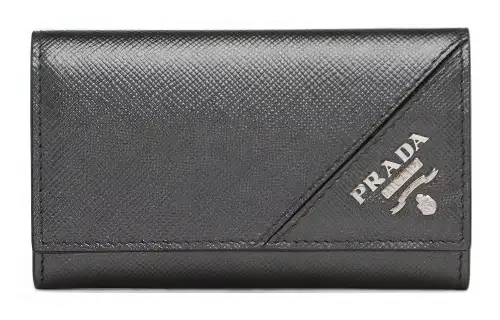 PRADA Saffiano Leather Key Pouch Men's Silver