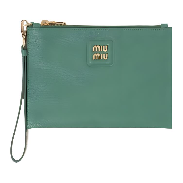MIU MIU Madras Cow Leather Clutch Women's Sage Green