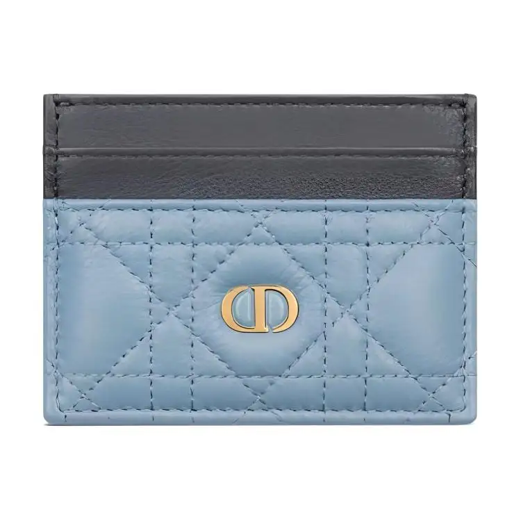 DIOR Caro Soft Cow Leather Card Holder Card Holder Women's Sky Blue