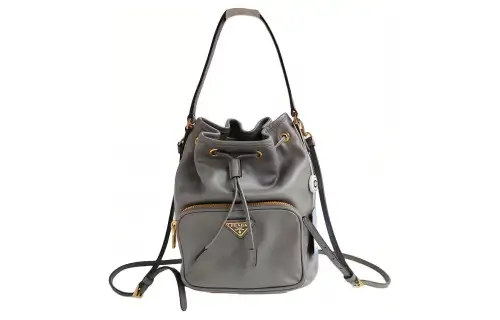 PRADA Re Nylon Leather Bucket Bag, Crossbody Handbag, Shoulder Bag Women's Gray