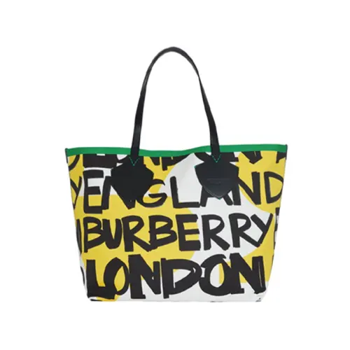 Burberry Cow Leather Handbag Women's Black/Yellow/White