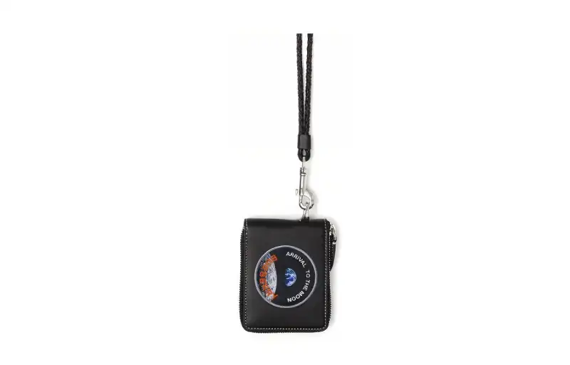 Burberry Cow Leather Card Holder Necklace Pouch Coin Purse Wallet Unisex Black