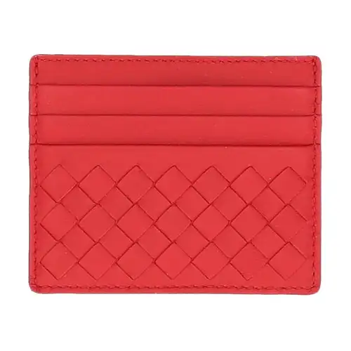 Bottega Veneta Woven Sheepskin Money Clip, Wallet, Card Holder Women's Red