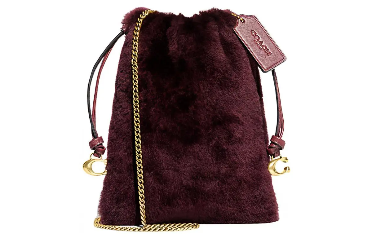 COACH Pouch Shearling Crossbody Bags Small Women's Dark Brown