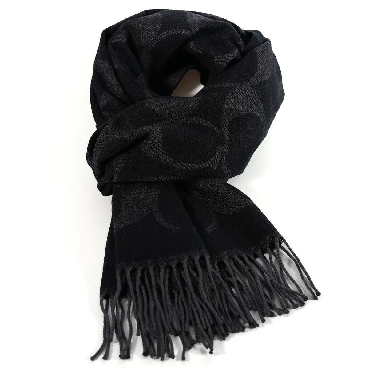COACH Cashmere Sheep Wool Knit Scarves Unisex Black