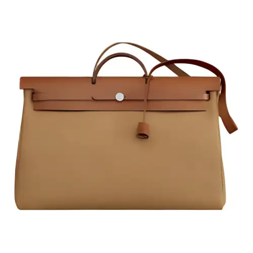 HERMES Herbag Zip Canvas With Hunter Cow Leather Shoulder Bag, Crossbody Bag, Handbag 50 Unisex Dusty Tawny