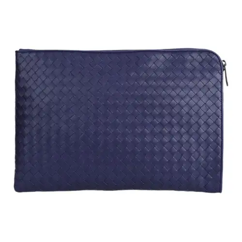 Bottega Veneta Zip Closure Woven Sheepskin Clutch Men's Dark Blue