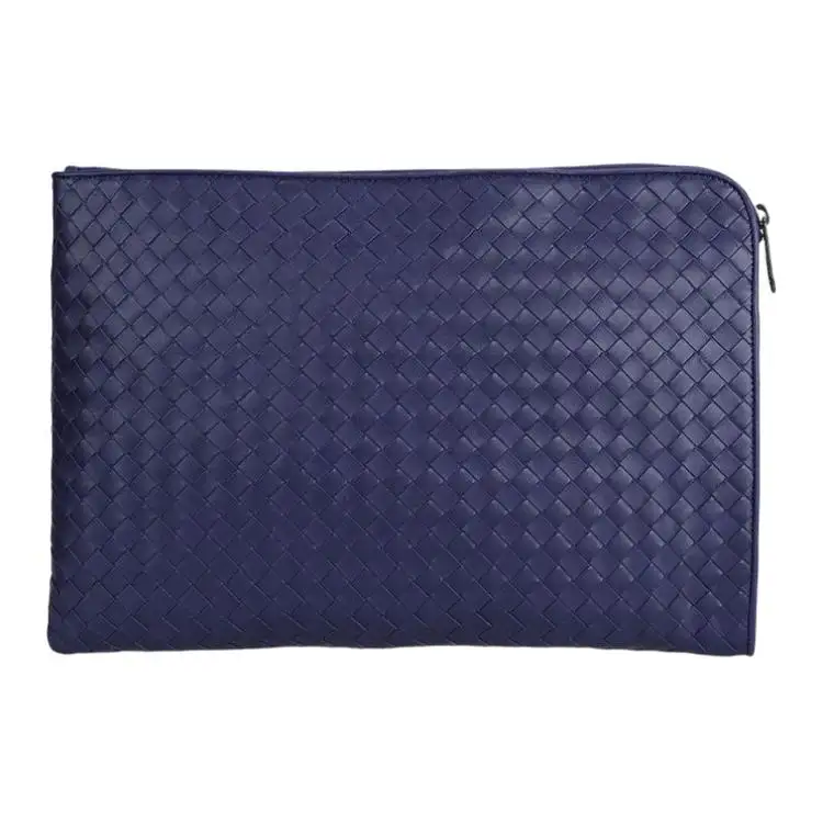 Bottega Veneta Zip Closure Woven Sheepskin Clutch Men's Dark Blue