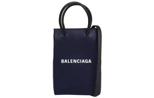 Balenciaga Cow Leather Shopping Cell Phone Pouch Handbag Women's Blue