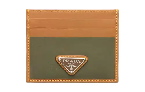 PRADA Recycled Nylon Card Holder Men's Khaki & Camel