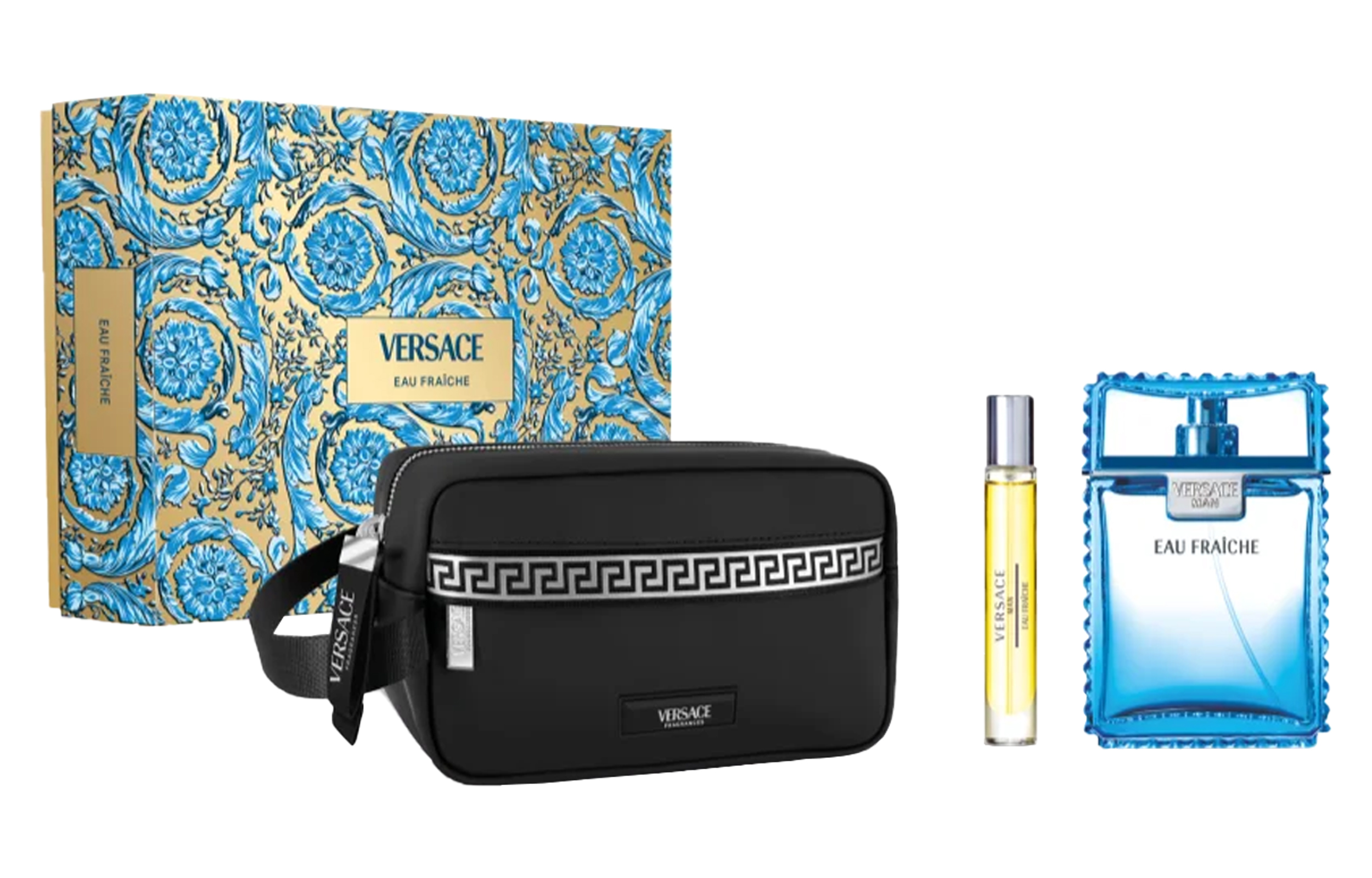 VERSACE Perfume, wooden set, cosmetic bag, woody notes, men's style, 10 ml, 100 ml