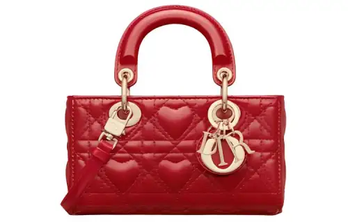 DIOR Lady D Joy Sheepskin Handbag, Shoulder Bag, Crossbody Bag, Handbag Extra Mini Women's Silver Lotus Red