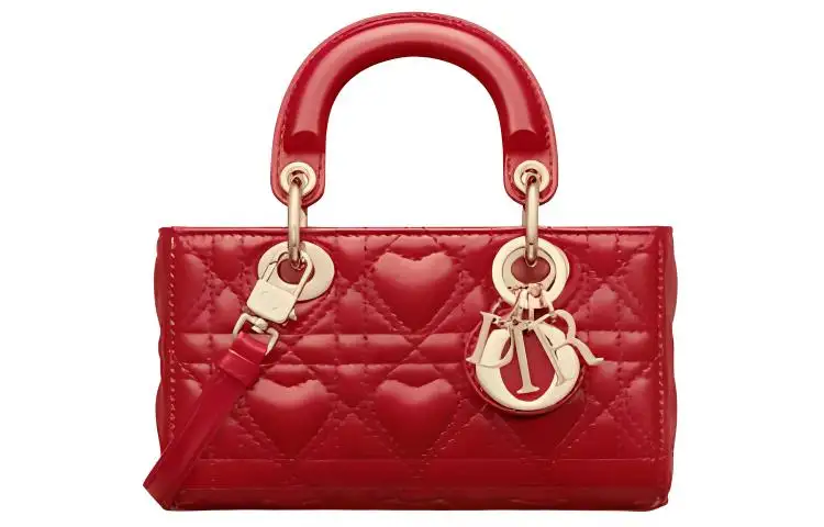 DIOR Lady D Joy Sheepskin Handbag, Shoulder Bag, Crossbody Bag, Handbag Extra Mini Women's Silver Lotus Red