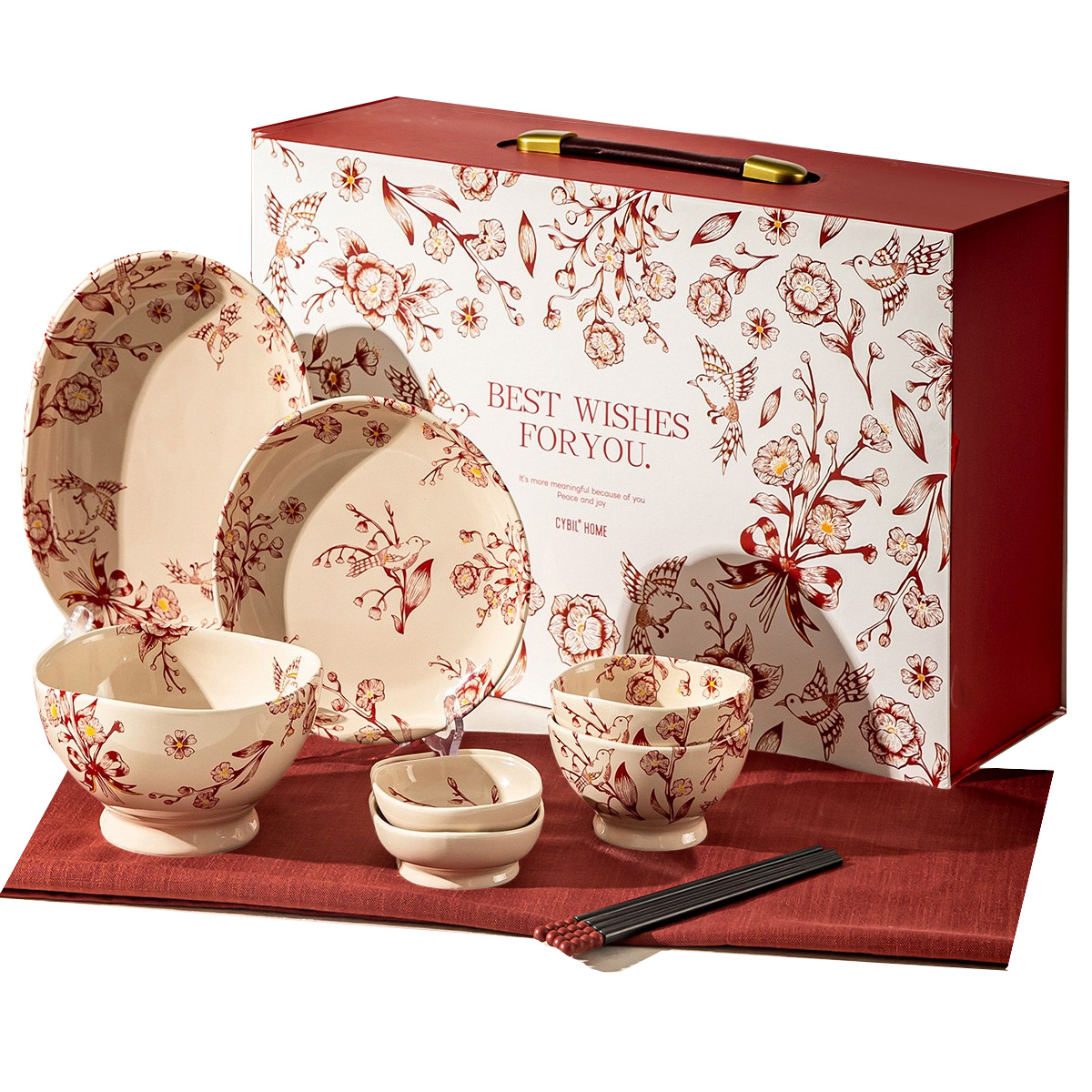 Kawashimaya KAWASIMAYA Wedding tableware set gift box Light luxury high-end wedding tableware and dishes Engagement wedding box Tableware set