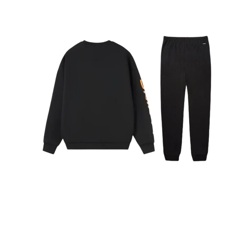 Li Ning Training Series Logo Print Thermal Fleece Lined Loose Fit Crew Neck Pullover Casual Sportswear Unisex Black