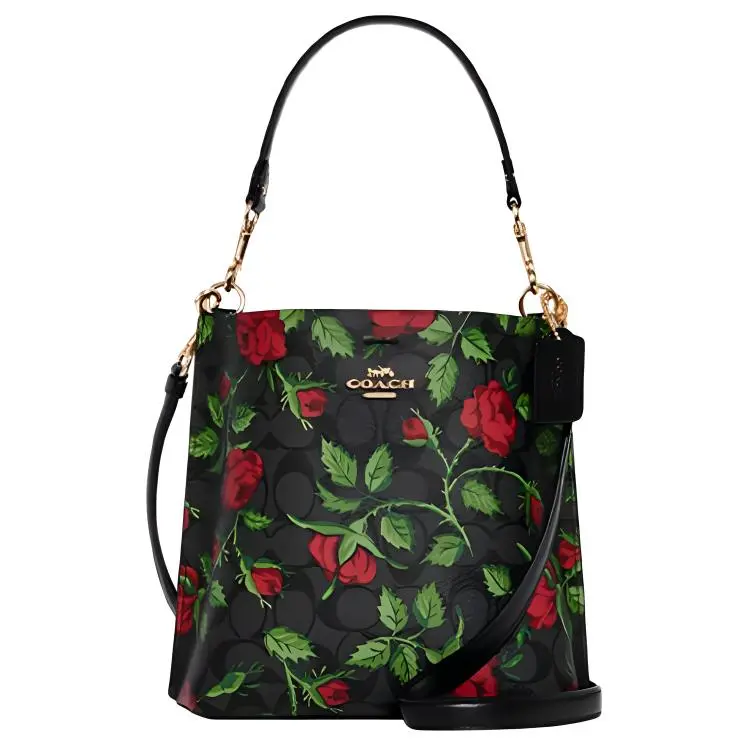 COACH Mollie Artificial Leather Bucket Bag, Shoulder Bag, Crossbody Bag, Handbag 22 Women's Black