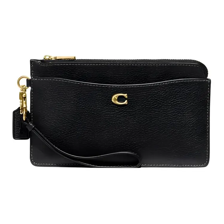 COACH L-Zip Cow Leather Wrist Bag Clutches Small Women's Black