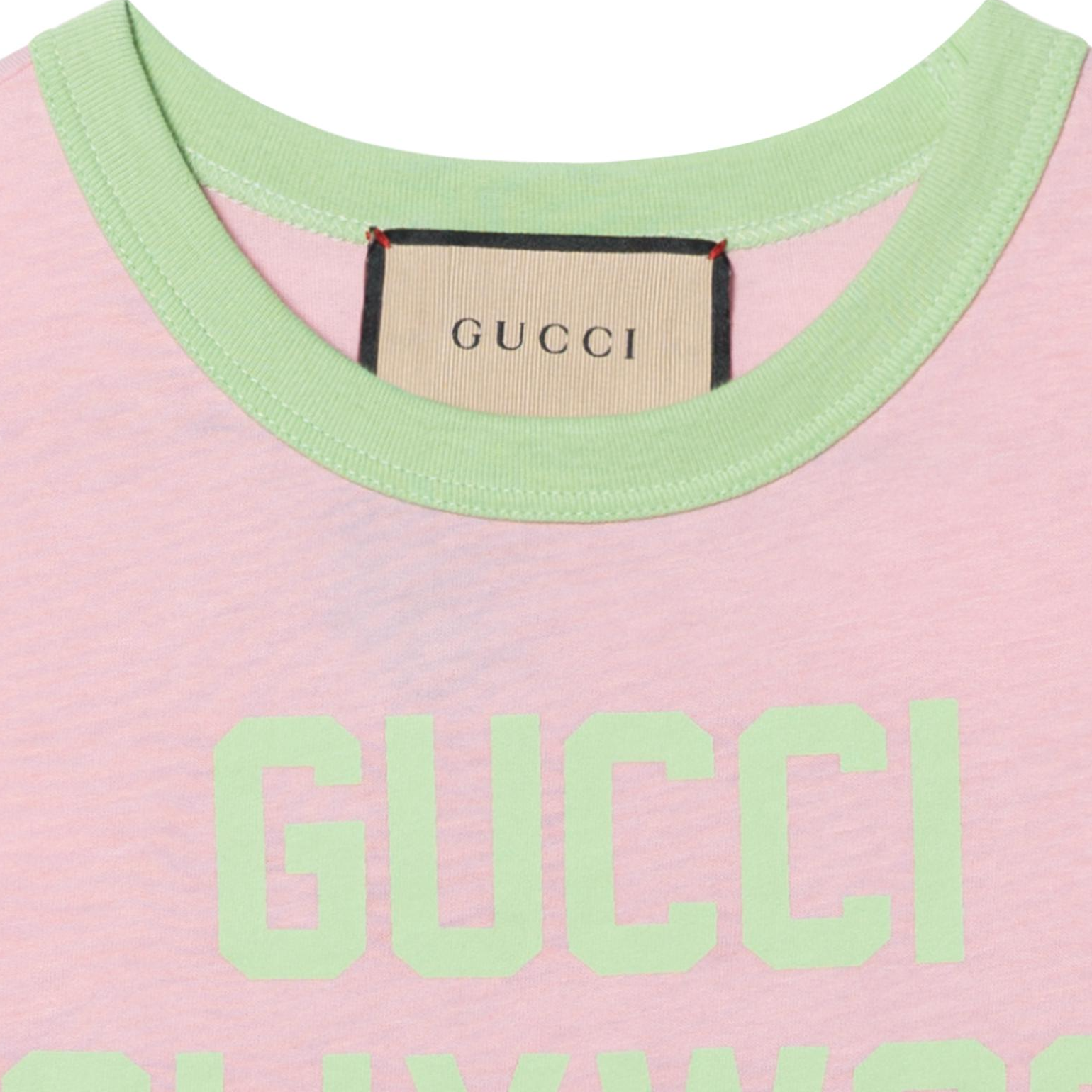 Женская футболка Gucci LogoT (розовая) — фото 8