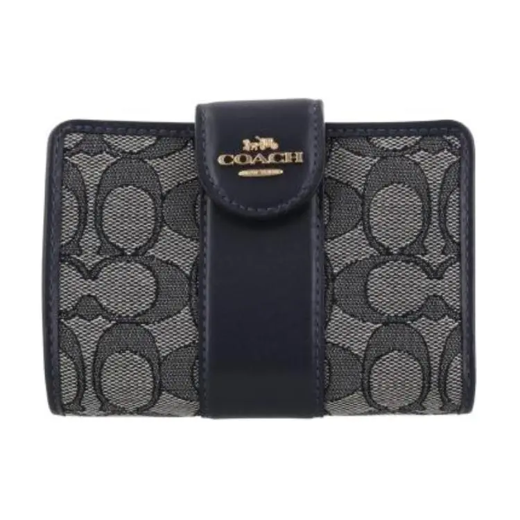 COACH Canvas Jacquard With Calfskin Wallet Regular Women's Midnight Marine Blue