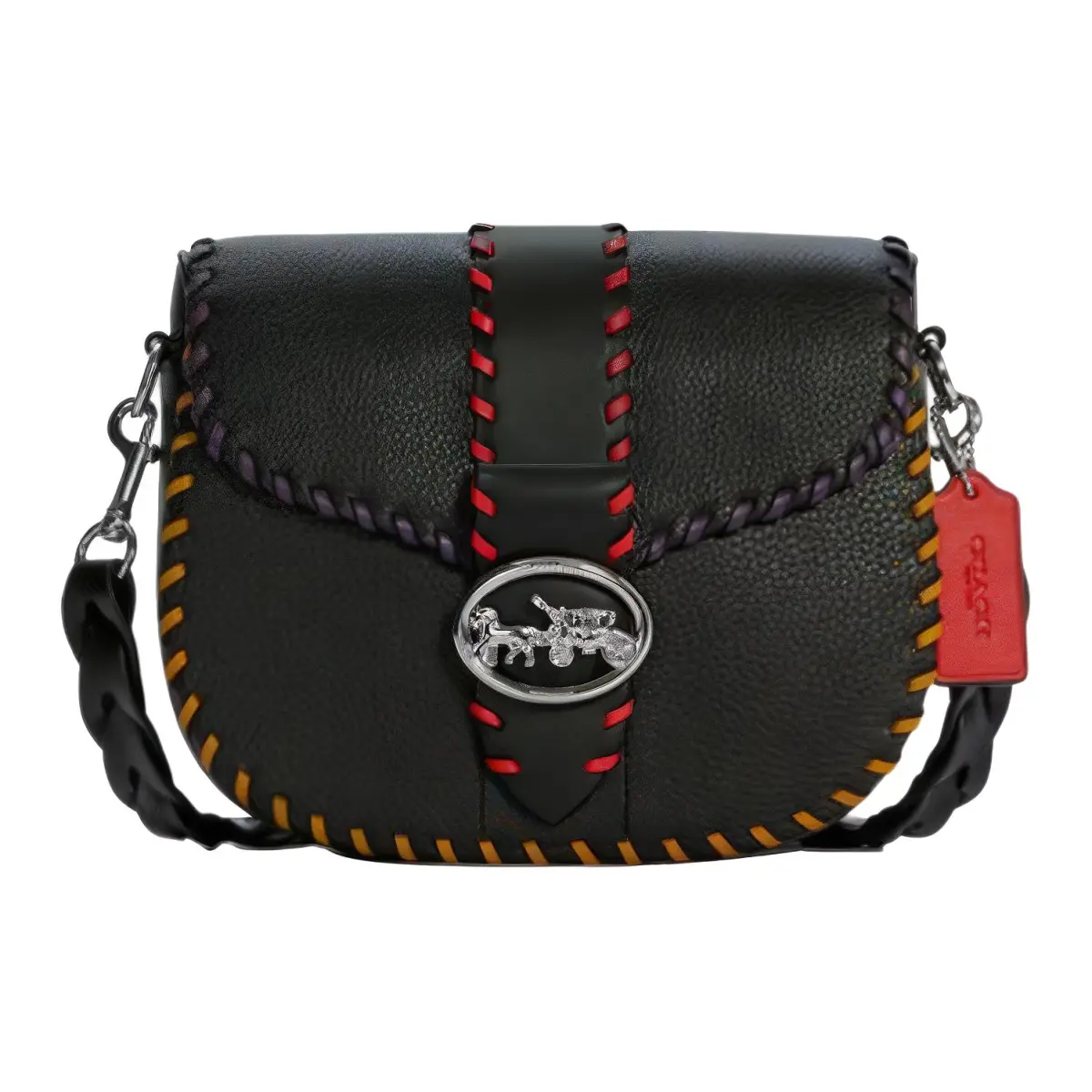 COACH Georgie Leather Shoulder Bag, Saddle Bag, Crossbody Bag, Shoulder Bag Small Women's Black