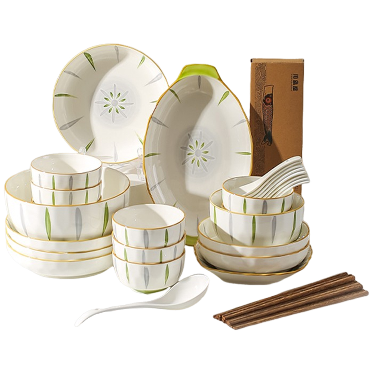 Kawashimaya KAWASIMAYA Japanese dish set, underglaze color, household ceramic bowl, plate and chopsticks set, new house tableware gift box, tableware set