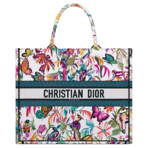 DIOR BookTote Toile De Jouy Fantastica Embroidery Tote Bag, Shopping Bag, Handbag Large Women's White & Multicolor