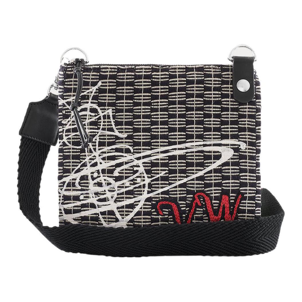 Vivienne Westwood Queen Mother JONES metal hardware screen printing design zipper closure cotton shoulder crossbody bag women's black and white
