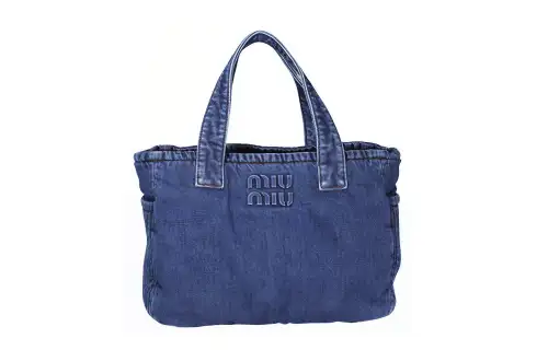 MIU MIU Cotton With Denim Handbag Women's Blue