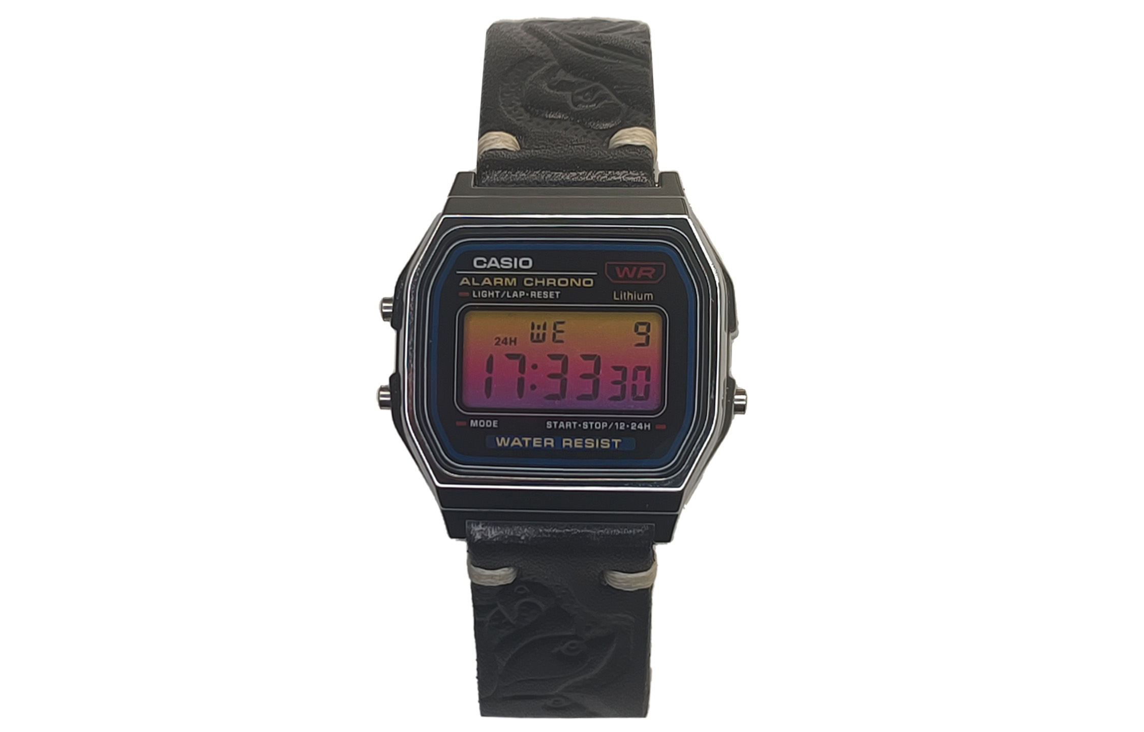Casio, modified rainbow watch, quartz black dial for men and women, custom-made, gradient, 10 years, quartz mechanism, Japanese and Korean