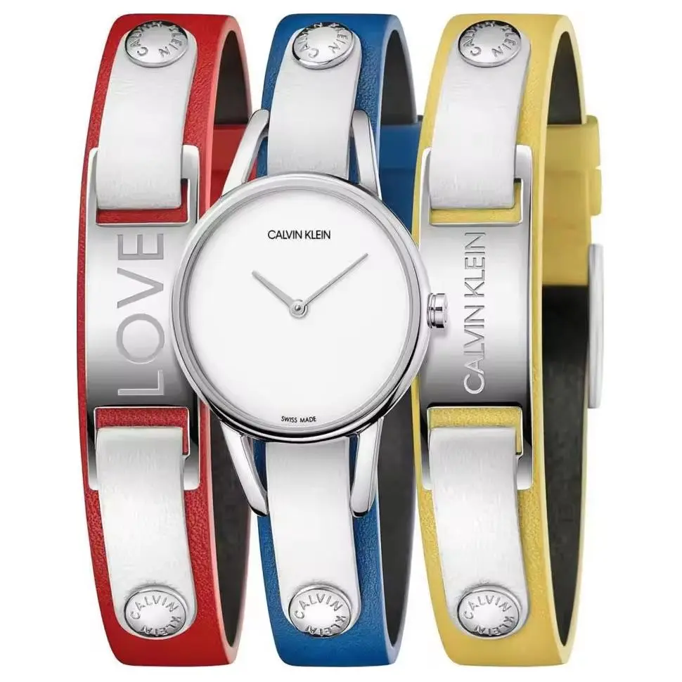 CALVIN KLEIN Wrist Watches Quartz Movement Genuine Leather Strap 32mm White Dial Women's Watch 30m Water Resistant