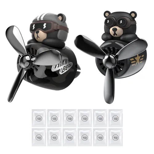 Hako HIKII Car Small Aircraft Fragrance Air Conditioner Air Vent Decoration Fragrance Cool Hako Bear Car Perfume Aromatherapy Suitable for Multiple Car Models Four Seasons Black Fan Blades Can Rotate Cartoon Car Supplies Car Fragrance Tablets