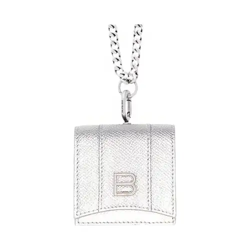 Balenciaga Hourglass Cow Leather One Shoulder Crossbody Earphone Case Women's Silver