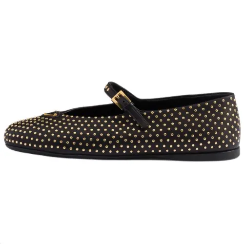 PRADA Nappa Leather Flat Mary Jane Shoes Women's Black