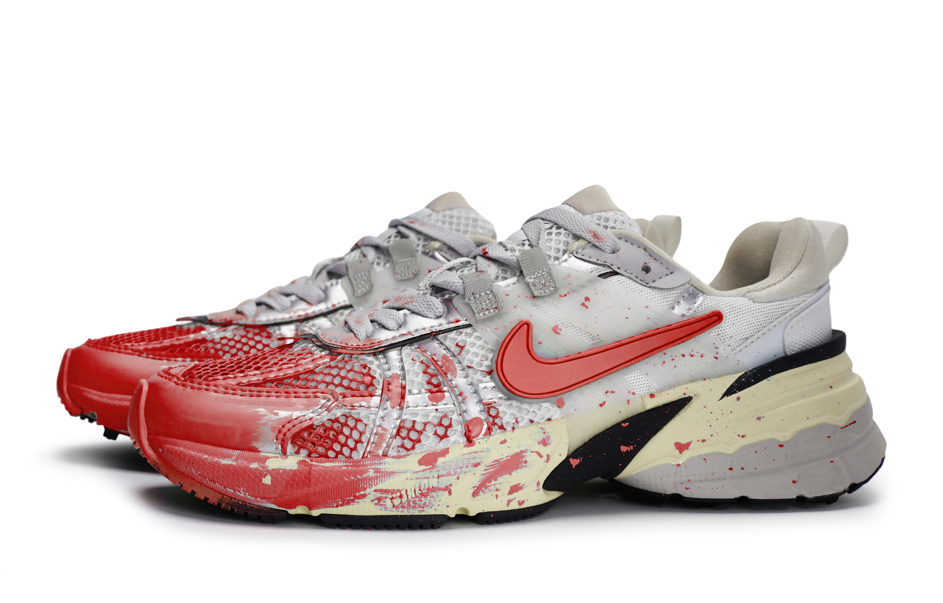 Nike V2K Run Cushioning Slip Resistant Low top Running Shoes Women’s Silver Red