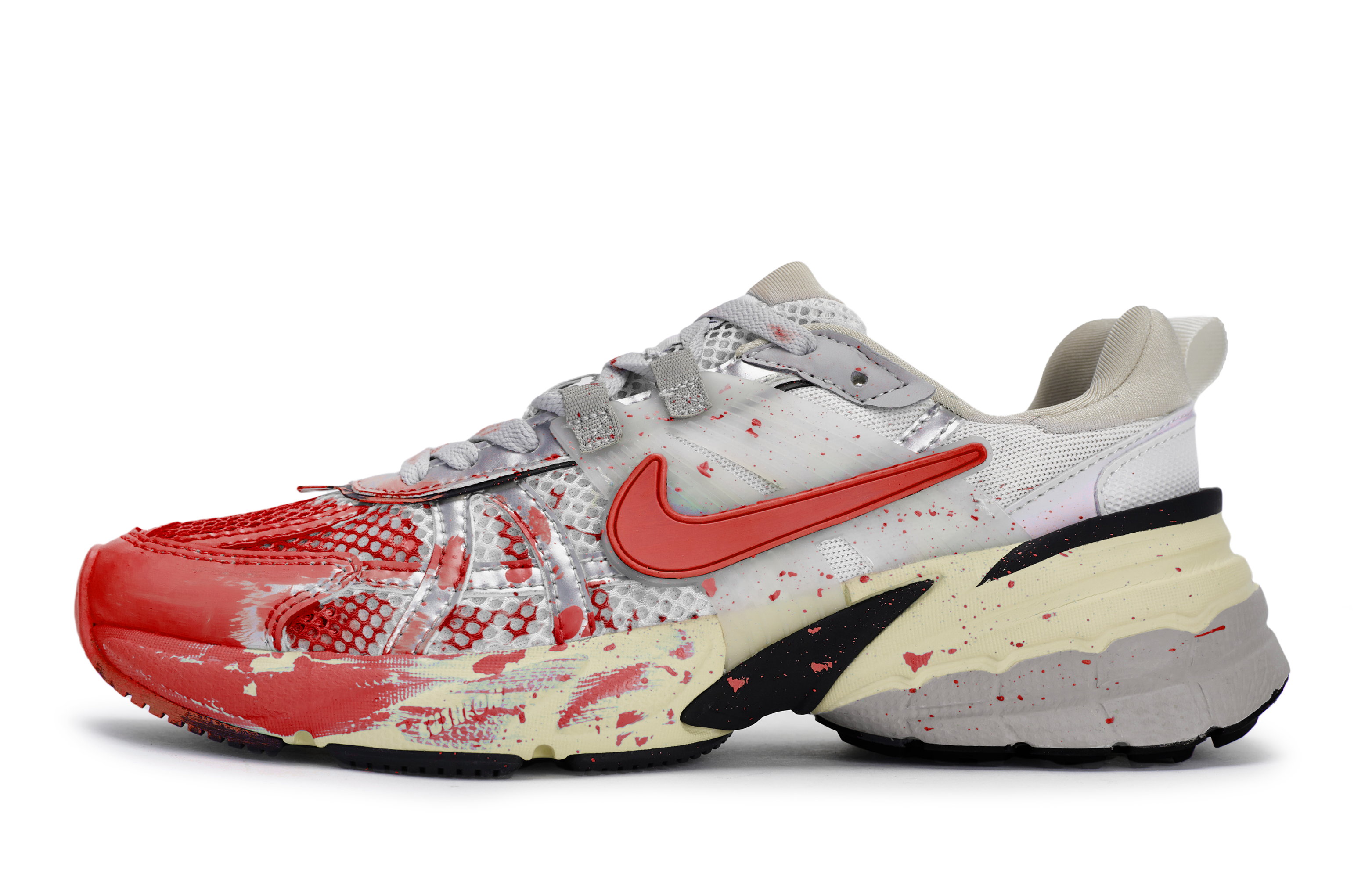 Nike V2K Run Cushioning Slip Resistant Low top Running Shoes Women’s Silver Red