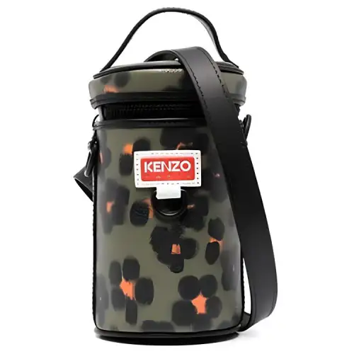 KENZO HANA LEOPARD Polyurethane Cylinder Bag, Handbag, Shoulder Bag, Crossbody Bag Mini Unisex Green