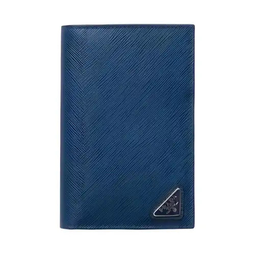 PRADA Saffiano Leather Passport Holder Men's Blue