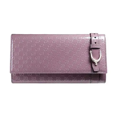 GUCCI Patent Leather Wallet Women's Light Purple