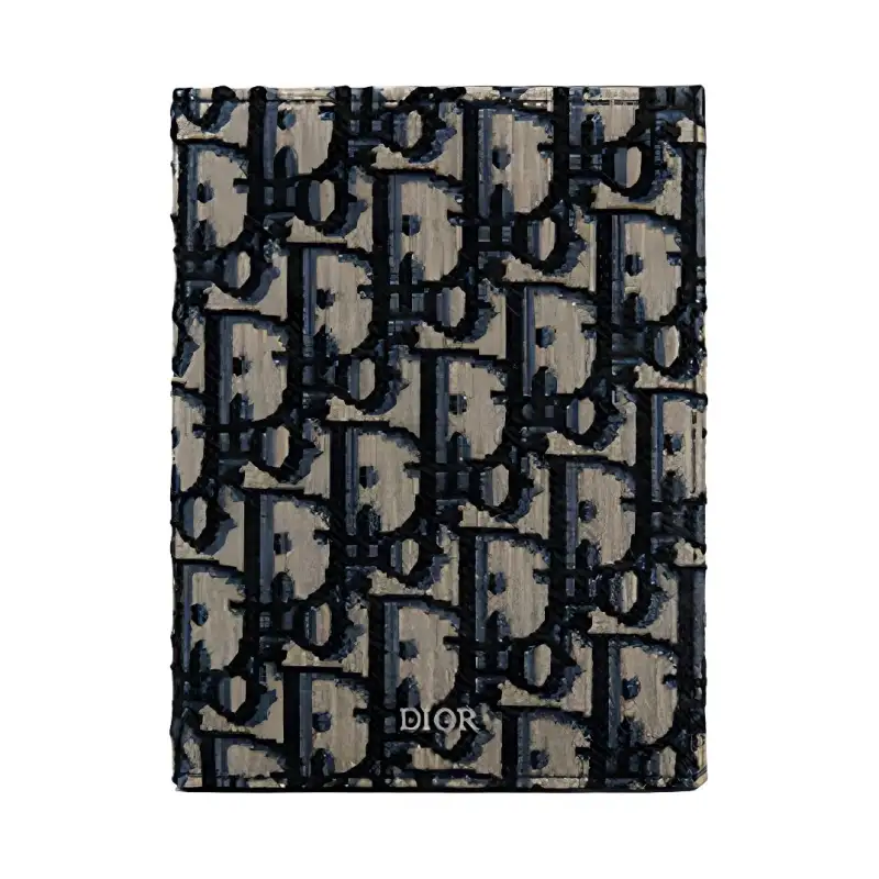 DIOR Embroidery Card Holder Passport Holder Unisex Beige Black