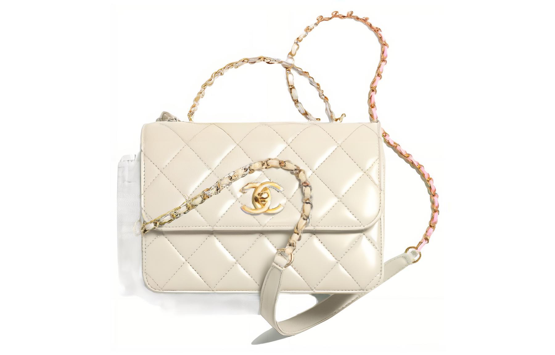 CHANEL 23P SS Cow Leather Material Gold Metal Handbag, Shoulder Bag, Crossbody Bag Mini Women's White
