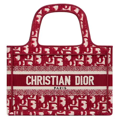 DIOR BookTote Embroidery Tote Handbag Mini Women's Burgundy