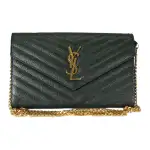 SAINT LAURENT Cassandre Cow Leather Chain Wallet, Shoulder Bag, Crossbody Bag Women's Mint Green/Jasper
