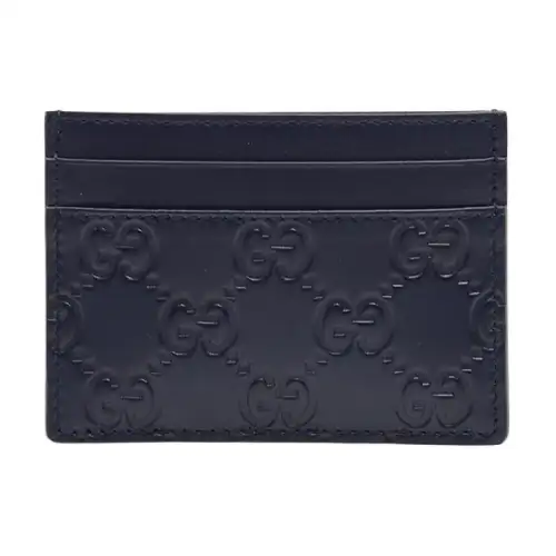 GUCCI Embossed Cow Leather Card Holder Card Holder Women's Dark Blue
