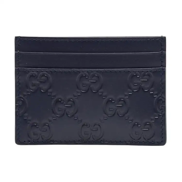 GUCCI Embossed Cow Leather Card Holder Card Holder Women's Dark Blue