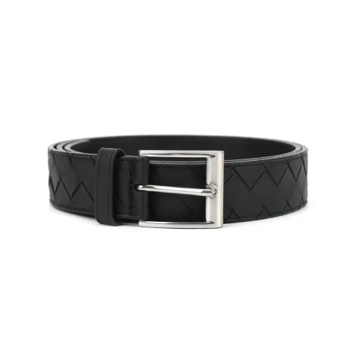 Bottega Veneta Brass Lambskin Leather Belts Men's Black Width 3.5cm