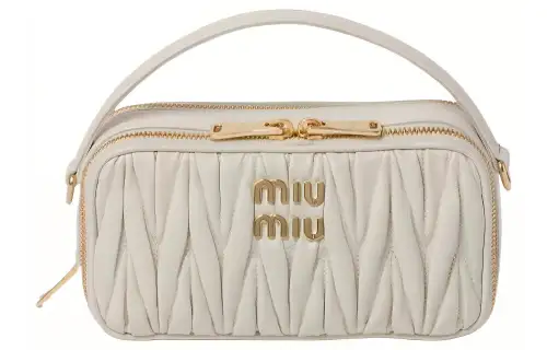 MIU MIU Matelassé Soft Sheep Leather Crossbody One Shoulder Handbag Women's White
